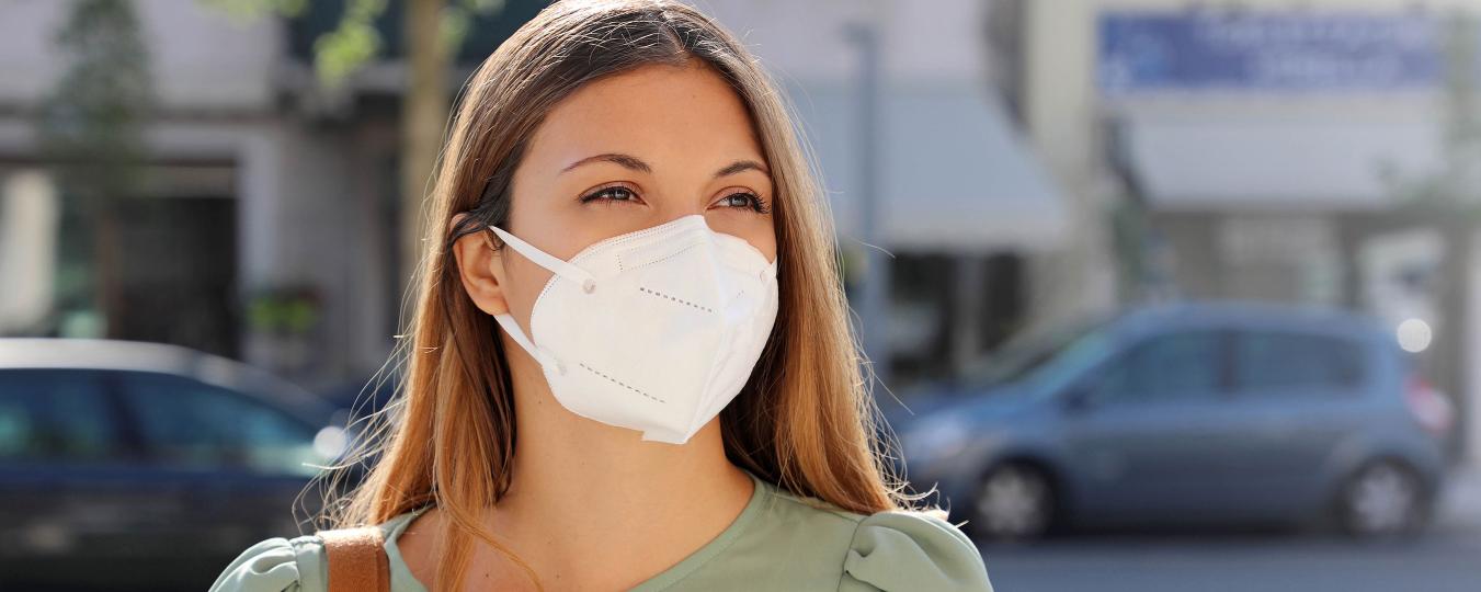 Woman wearing KN95 mask