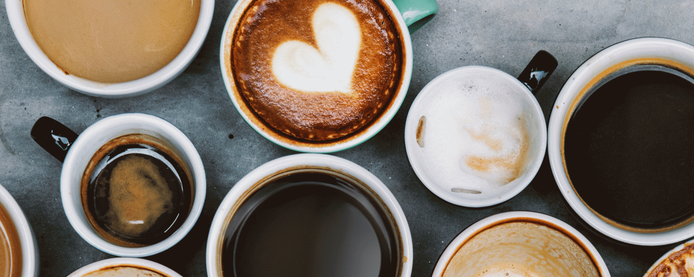 Various shades of coffee in mugs